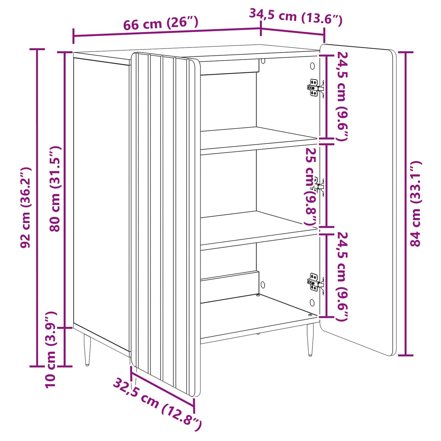 Sideboard Gammelt træ 66 x 34,5 x 92 cm Konstrueret træ