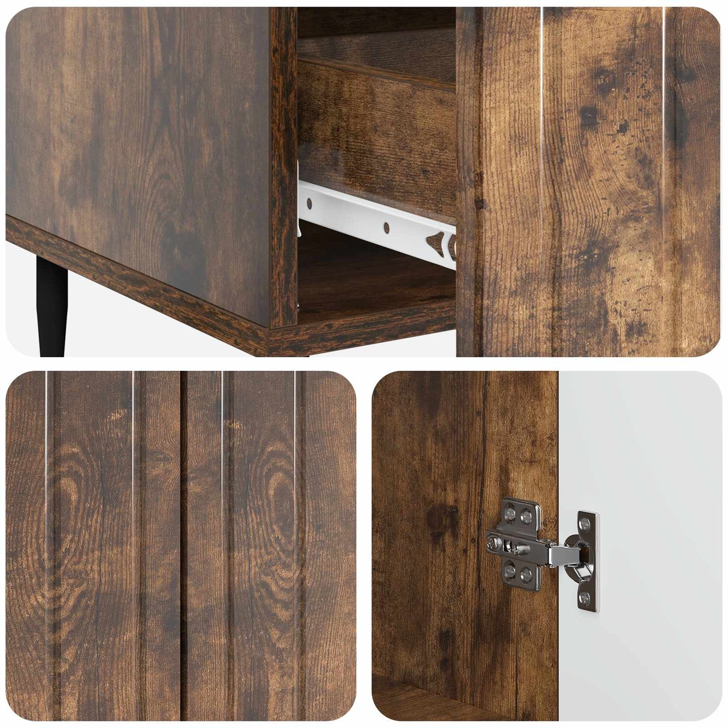 Sideboard med skuffe Røget eg 66 x 34,5 x 97 cm Konstrueret træ