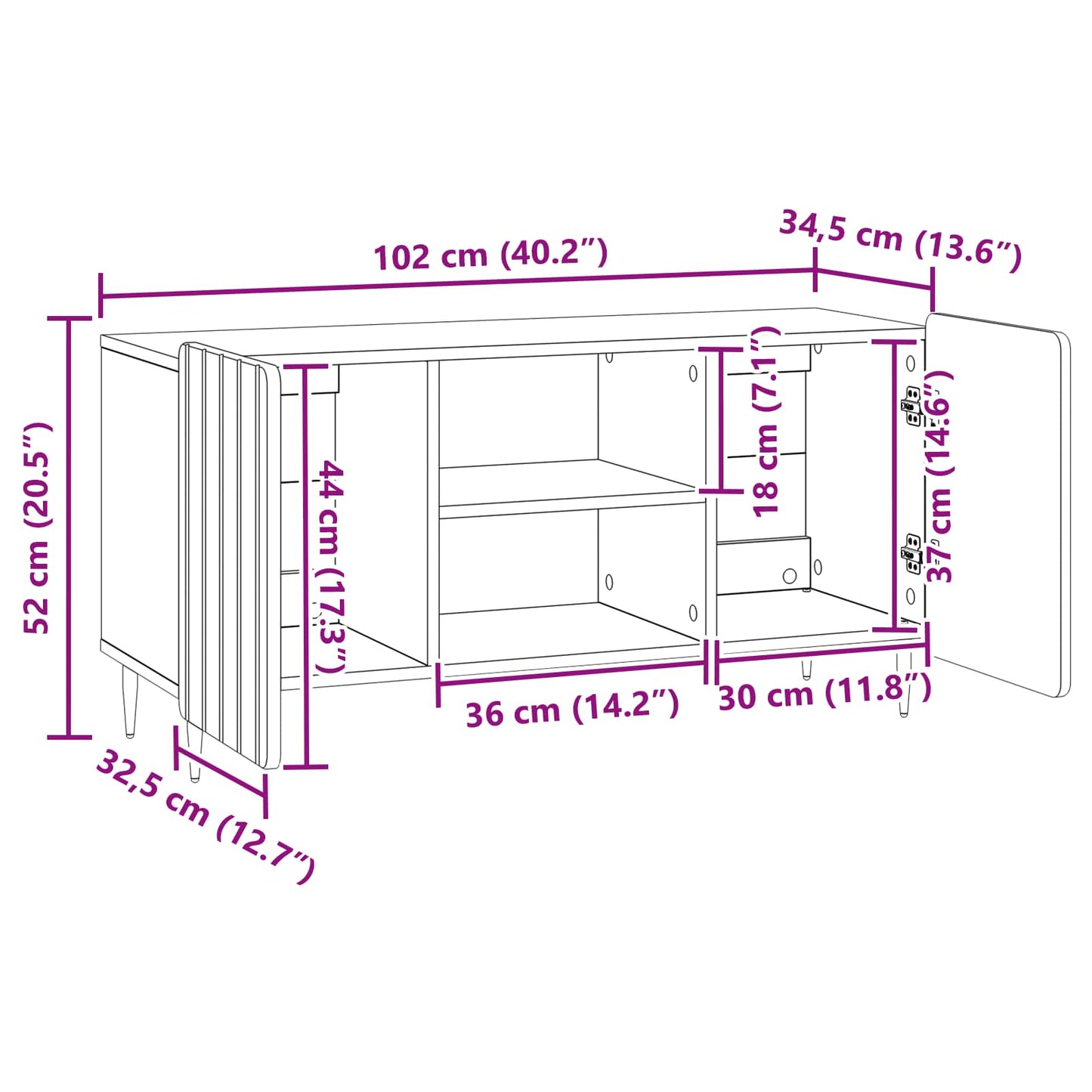 TV-skab Røget eg 102 x 34,5 x 52 cm Konstrueret træ