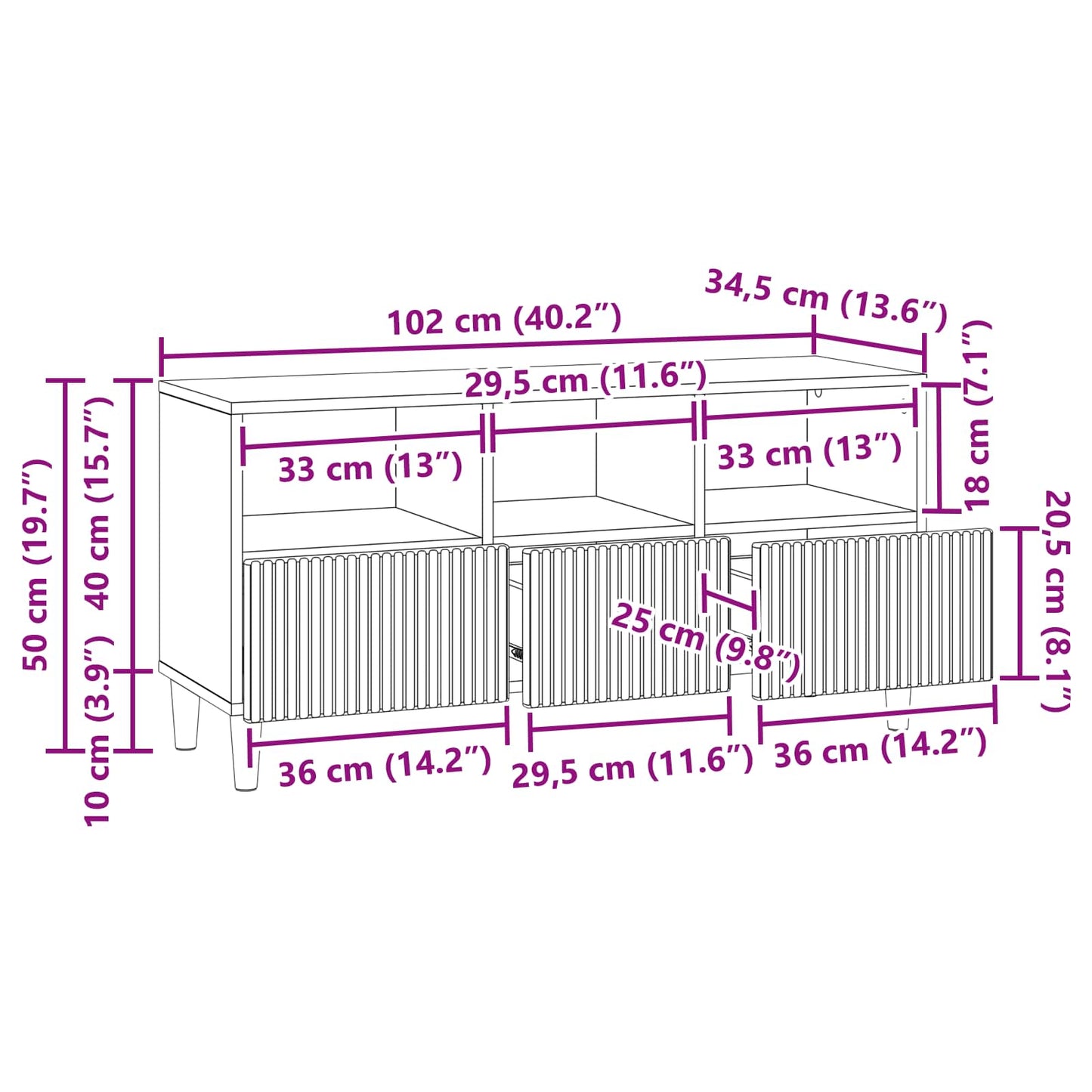 TV-skab med skuffe Sonoma-eg 102 x 34,5 x 50 cm Konstrueret træ