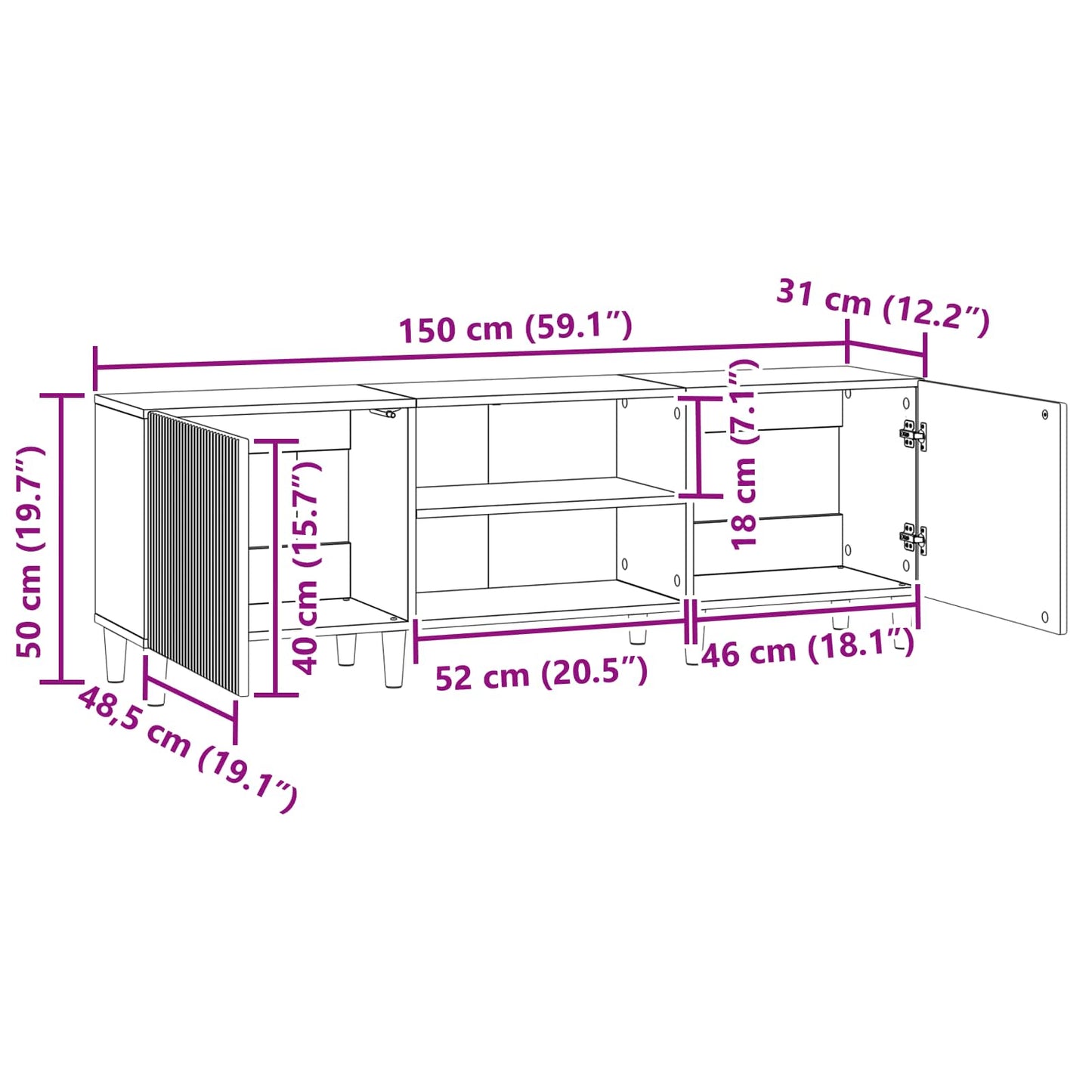 TV-skab Grå sonoma-eg 150 x 31 x 50 cm Konstrueret træ