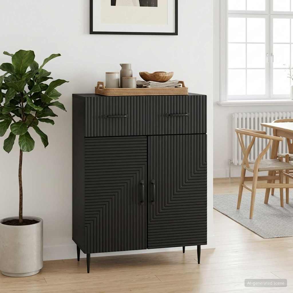 Sideboard med skuffe Sort 66 x 34,5 x 89,5 cm Konstrueret træ