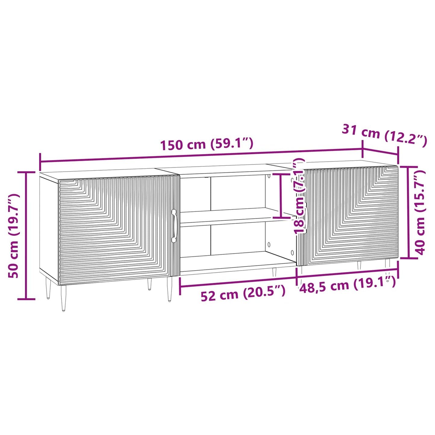 TV-skab Sort 150 x 31 x 50 cm Konstrueret træ