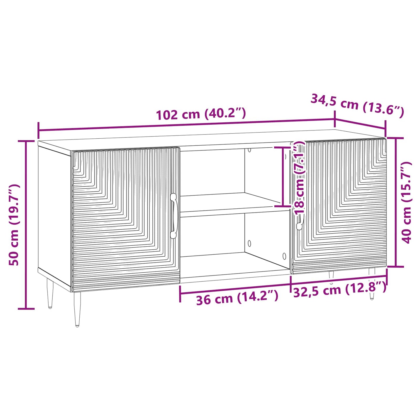 TV-skab Grå sonoma-eg 102 x 34,5 x 50 cm Konstrueret træ