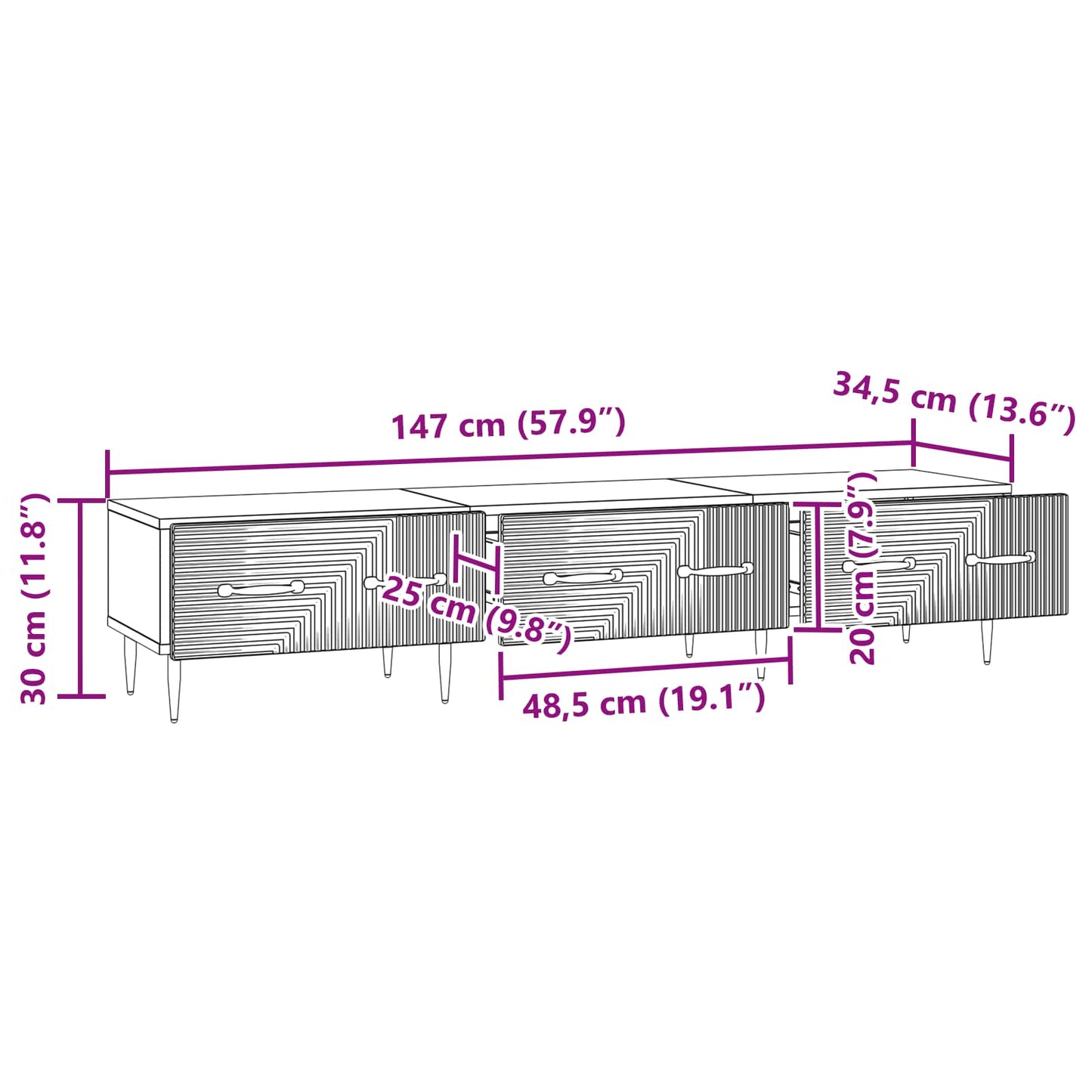TV-skab med skuffe Røget eg 147 x 34,5 x 30 cm Konstrueret træ