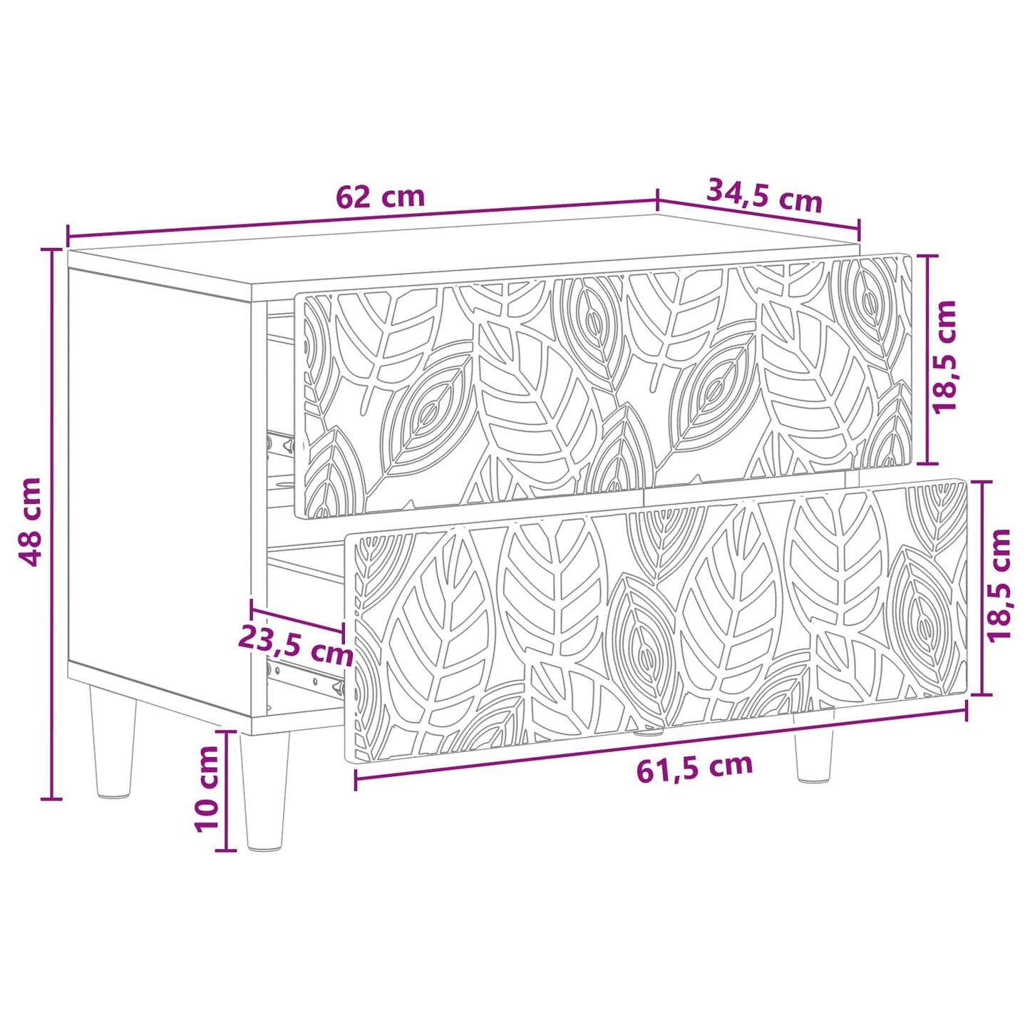 Sengebord Sort 62 x 34,5 x 48 cm Konstrueret træ