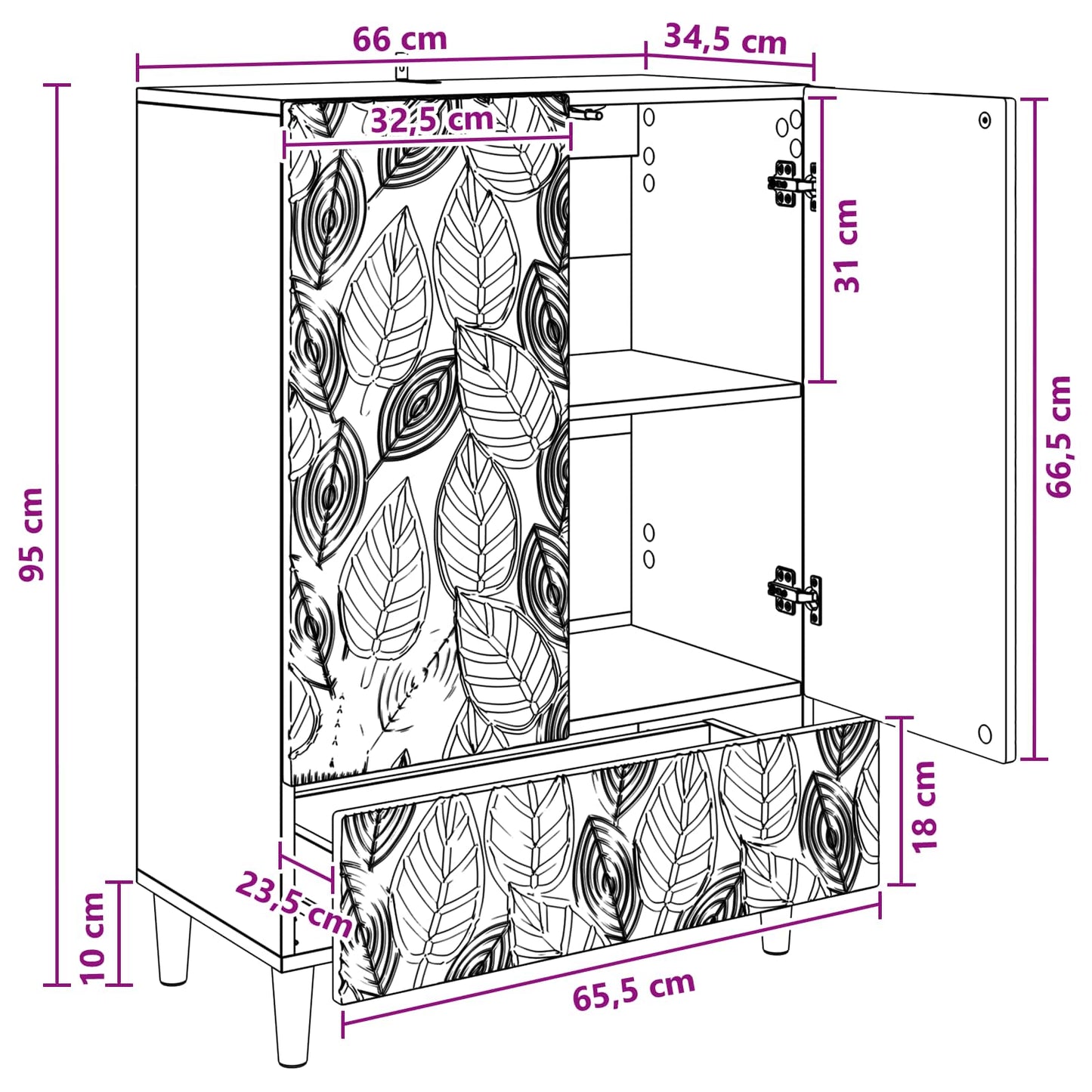 Sideboard Gammelt træ 66 x 34,5 x 95 cm Konstrueret træ