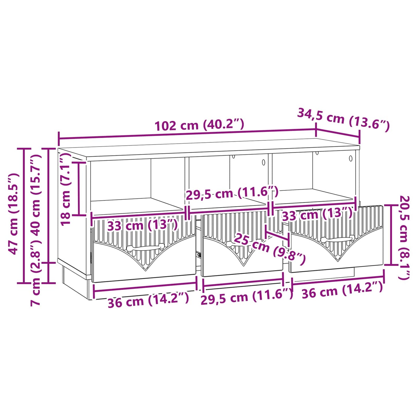 TV-skab med skuffe Sonoma-eg 102 x 34,5 x 47 cm Konstrueret træ