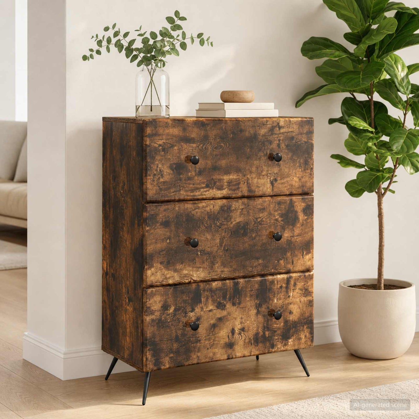 Skuffeskab 66 x 34,5 x 90 cm Konstrueret træ Røget eg