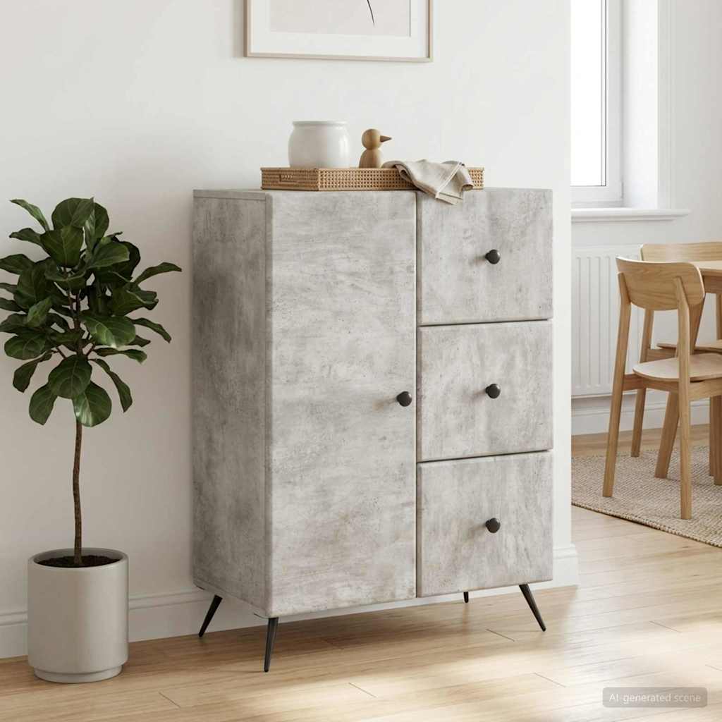 Sideboard med skuffe Betongrå 66 x 34,5 x 90 cm Konstrueret træ