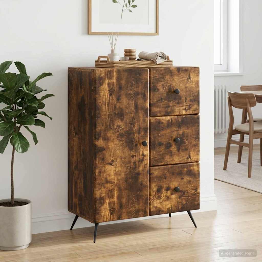 Sideboard med skuffe Røget eg 66 x 34,5 x 90 cm Konstrueret træ