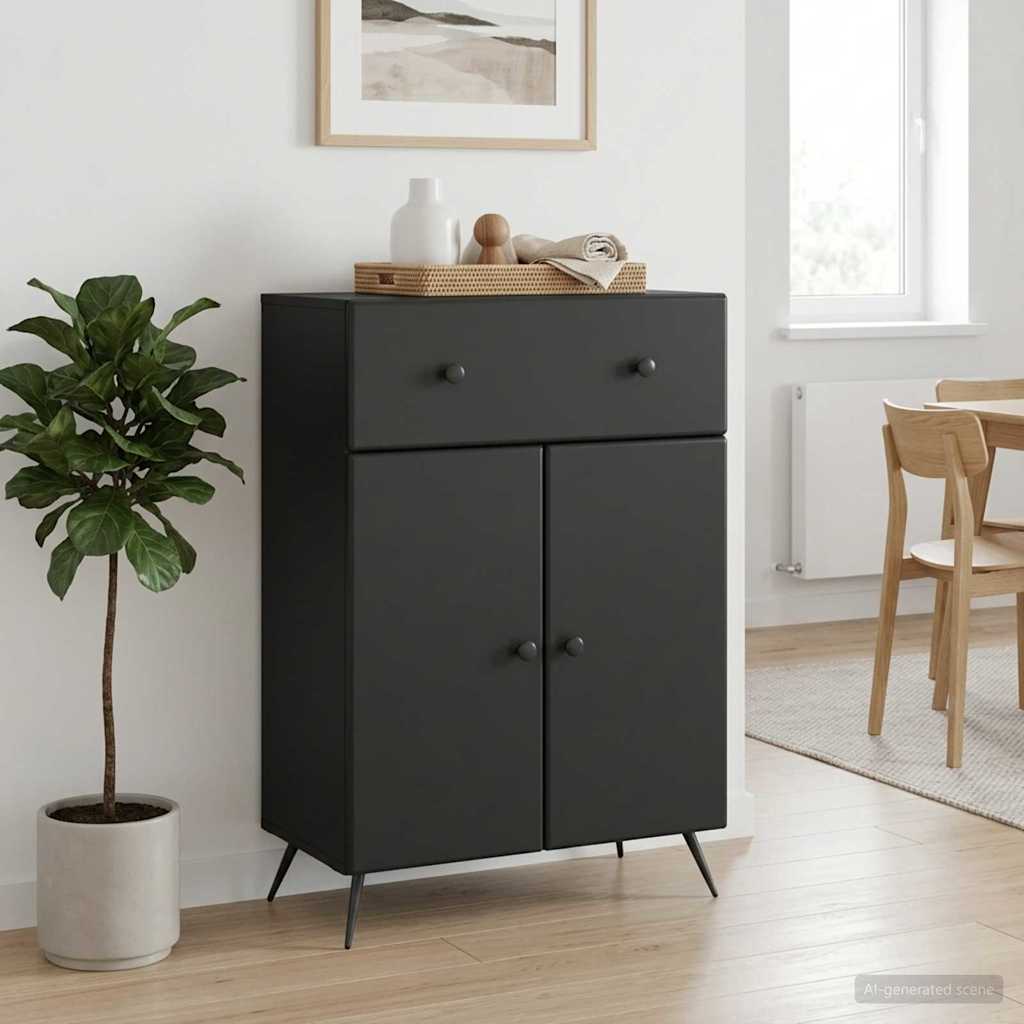 Sideboard med skuffe Sort 66 x 34,5 x 90 cm Konstrueret træ