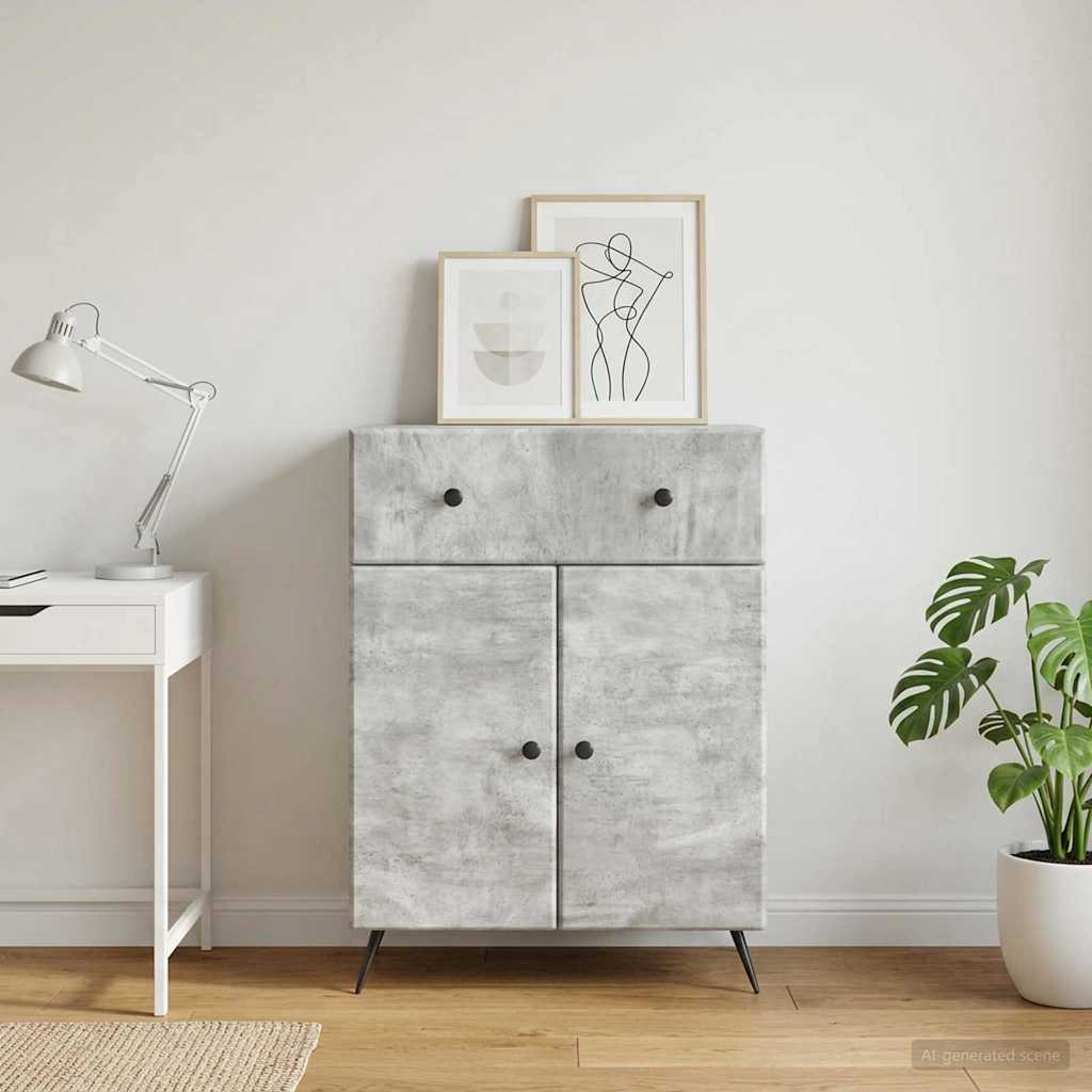 Sideboard med skuffe Betongrå 66 x 34,5 x 90 cm Konstrueret træ