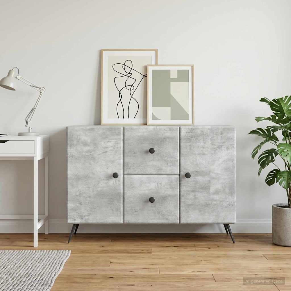 Sideboard med skuffe Betongrå 89 x 34,5 x 60 cm Konstrueret træ