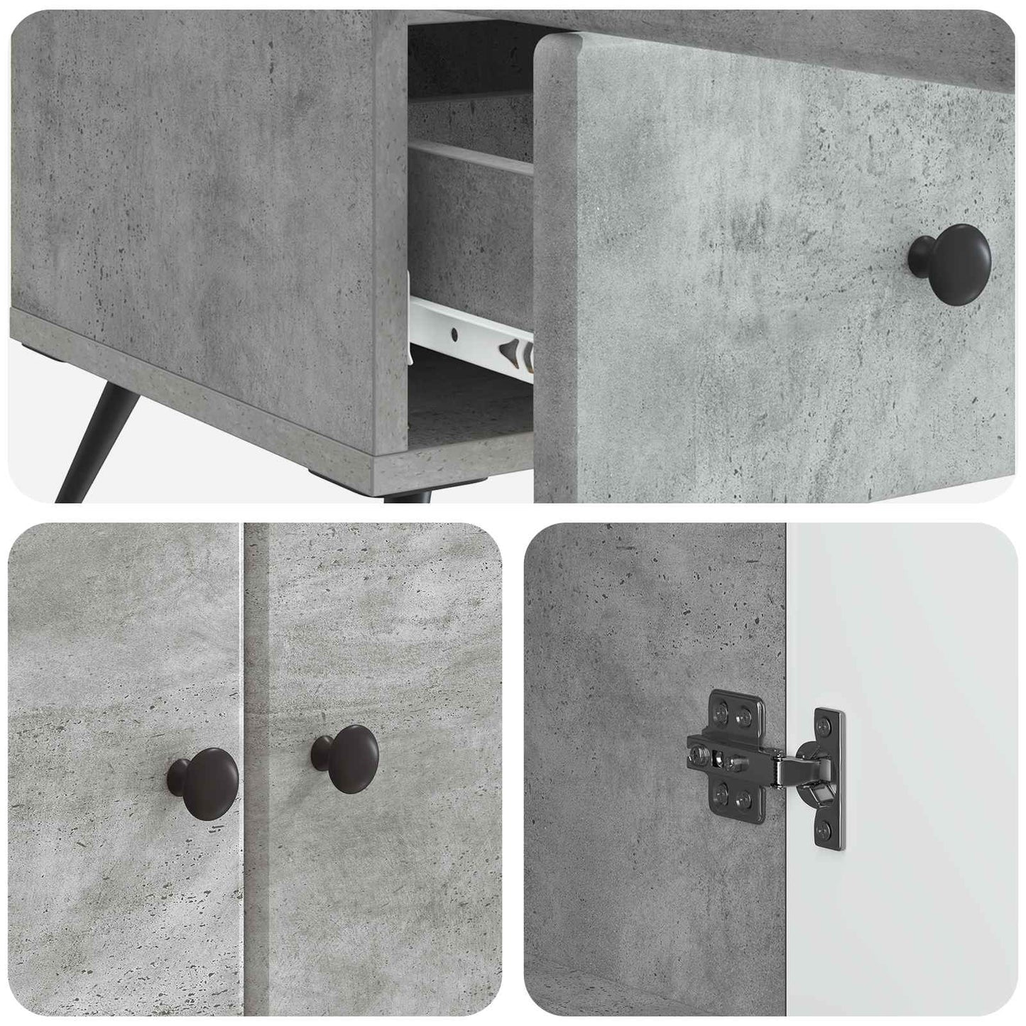 Sideboard med skuffe Betongrå 66 x 34,5 x 95 cm Konstrueret træ