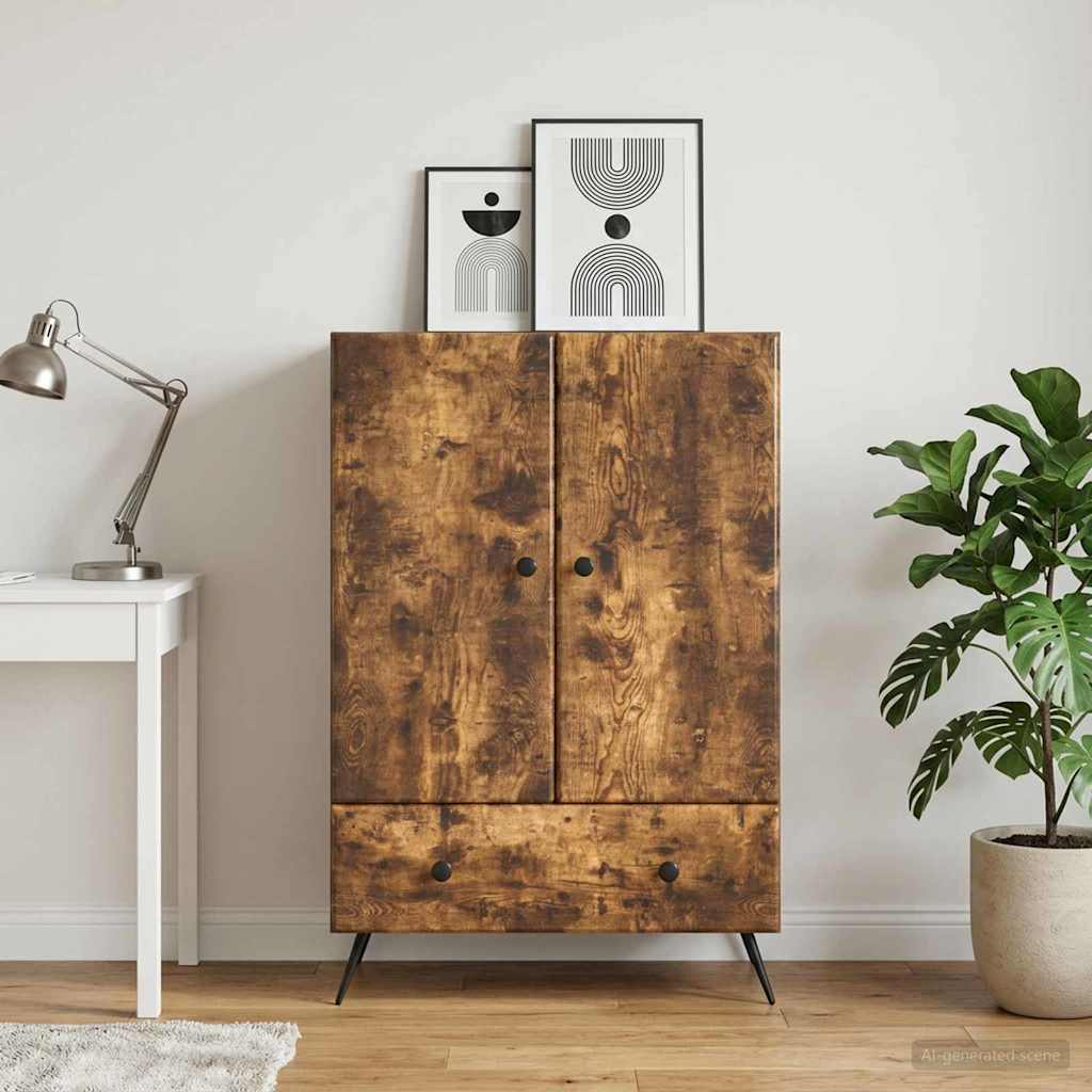 Sideboard med skuffe Røget eg 66 x 34,5 x 95 cm Konstrueret træ