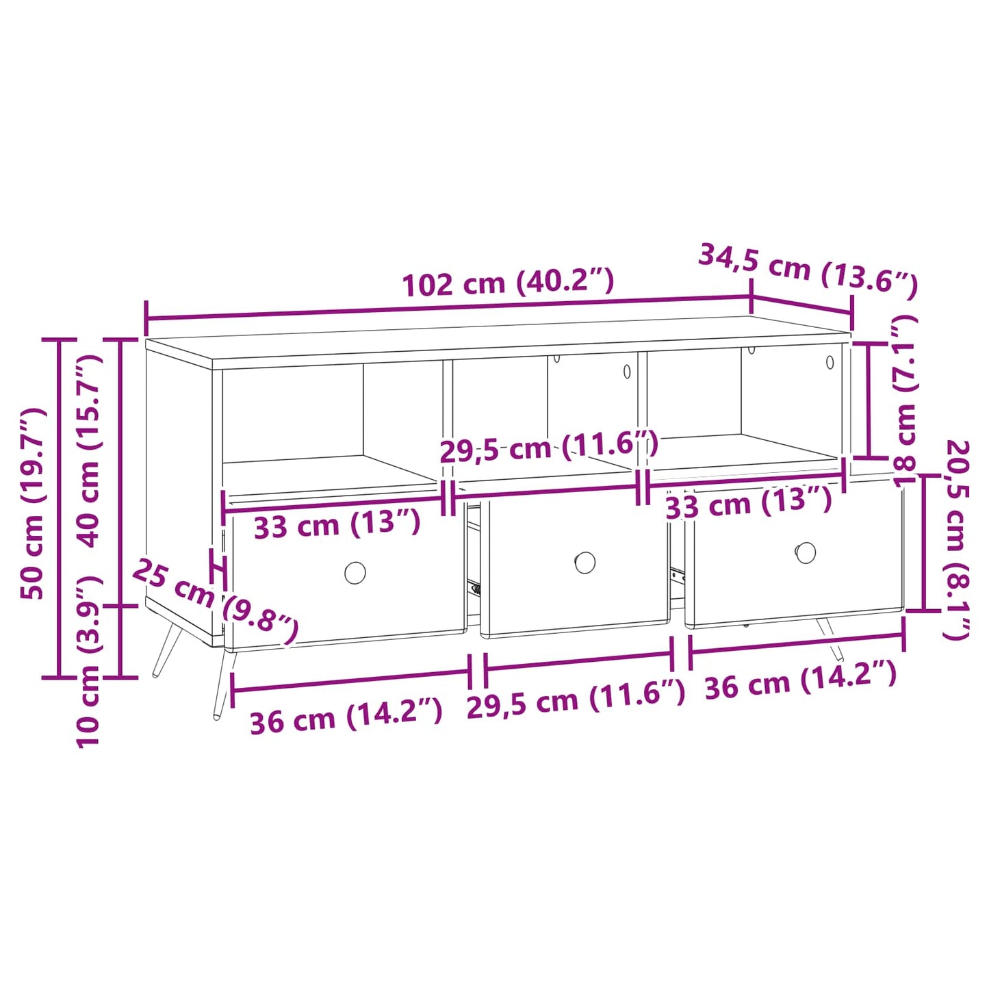 TV-skab med skuffe Sort 102 x 34,5 x 50 cm Konstrueret træ