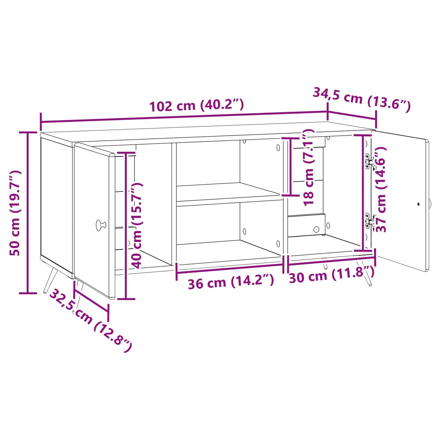 TV-skab Gammelt træ 102 x 34,5 x 50 cm Konstrueret træ