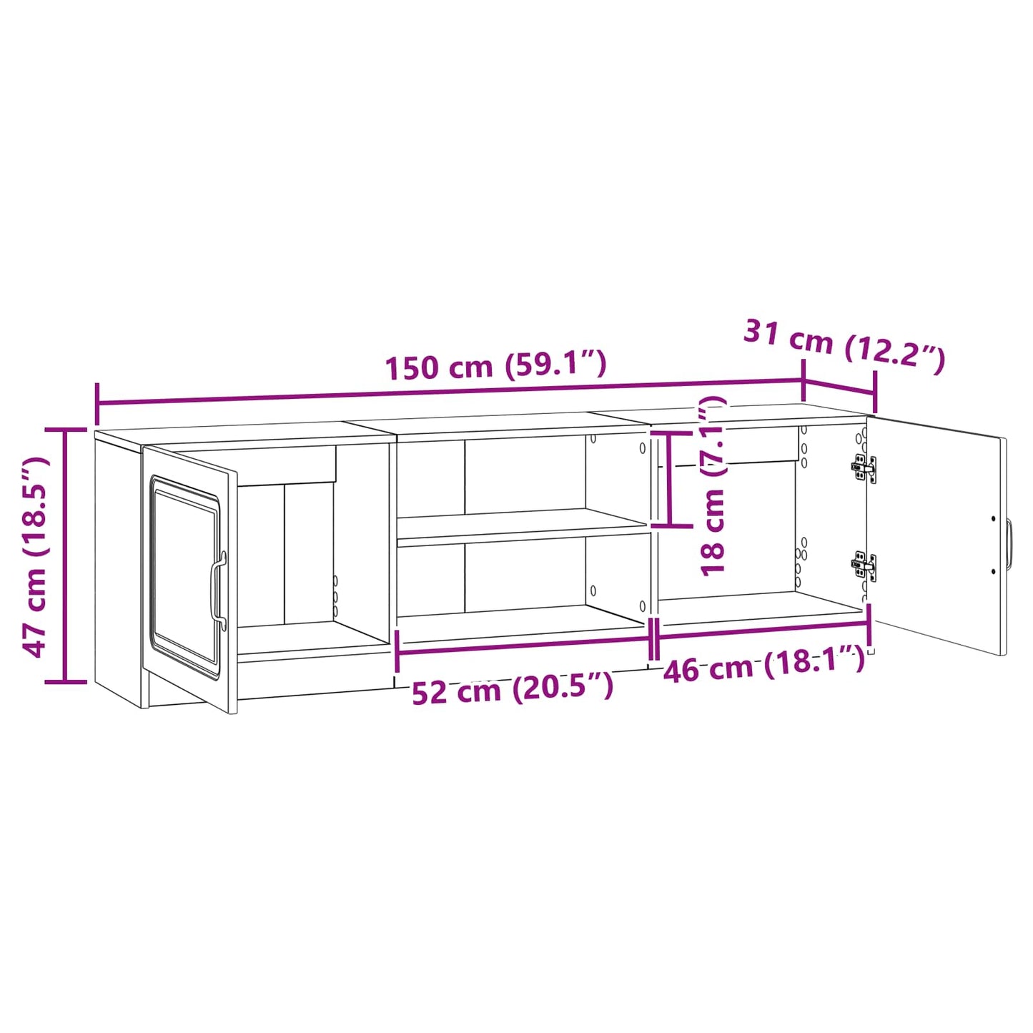 TV-skab Sort 150 x 31 x 47 cm Konstrueret træ