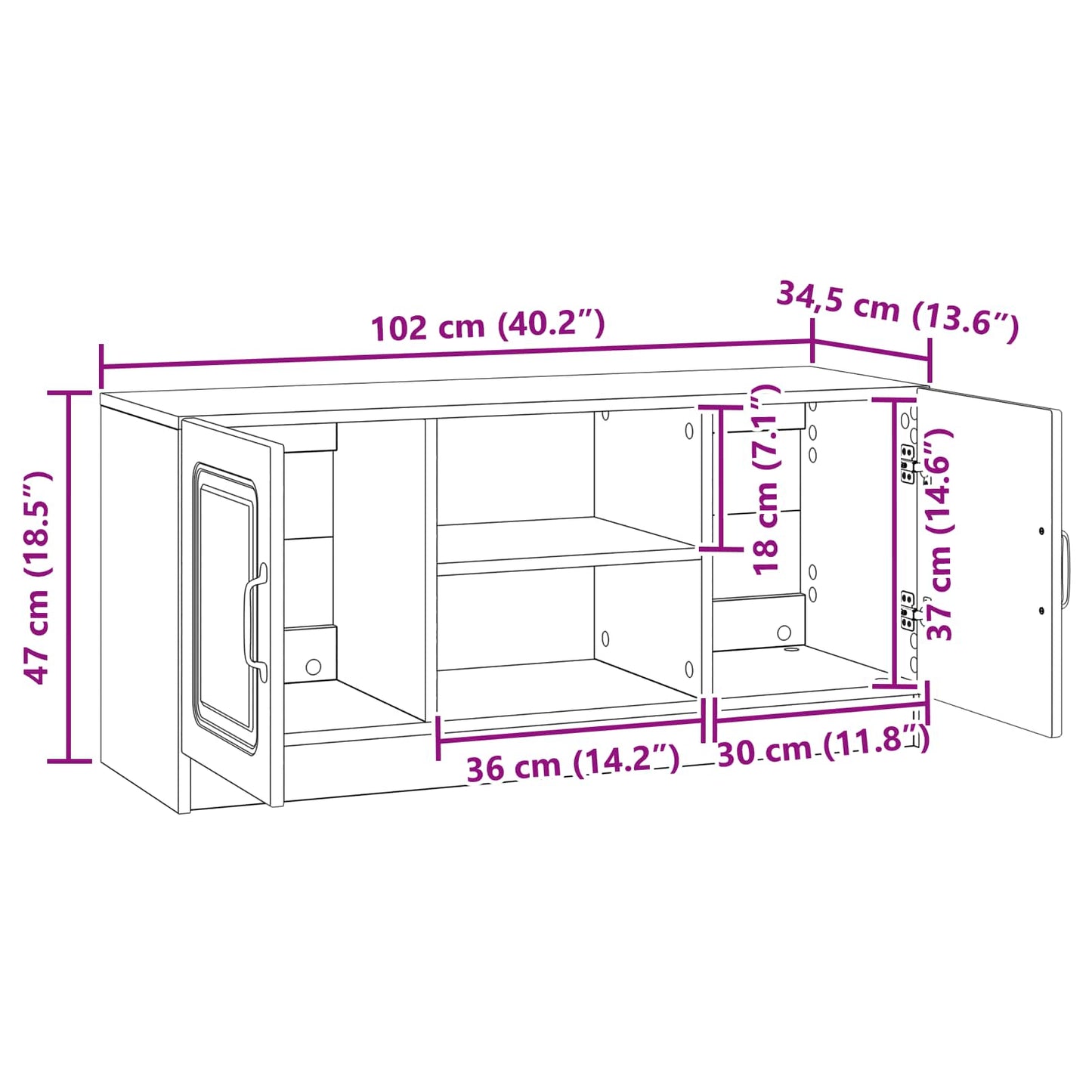 TV-skab Røget eg 102 x 34,5 x 47 cm Konstrueret træ