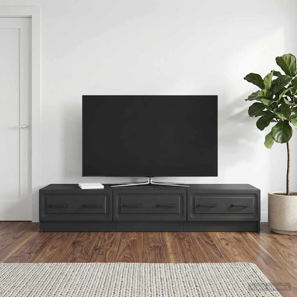 TV-skab med skuffe Sort 147 x 34,5 x 27 cm Konstrueret træ