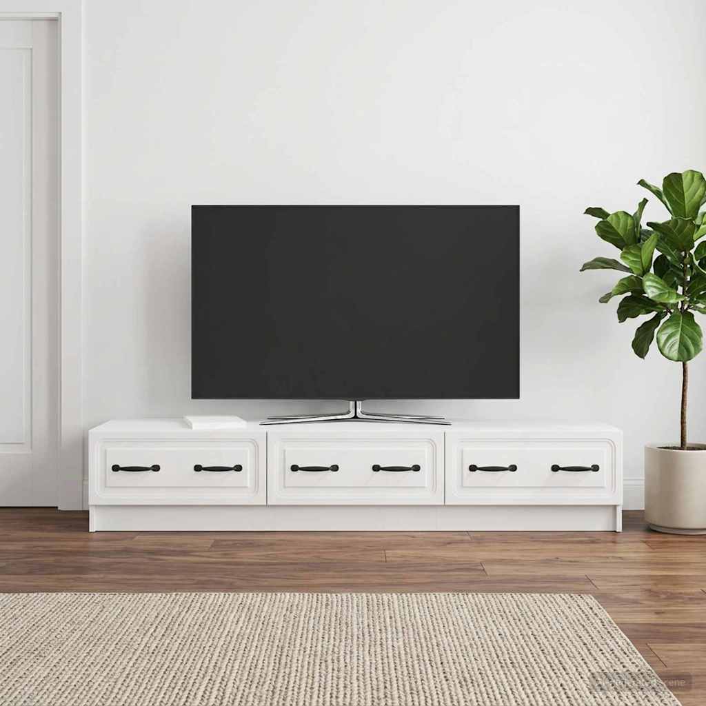 TV-skab Hvid højglans 147 x 34,5 x 27 cm Konstrueret træ