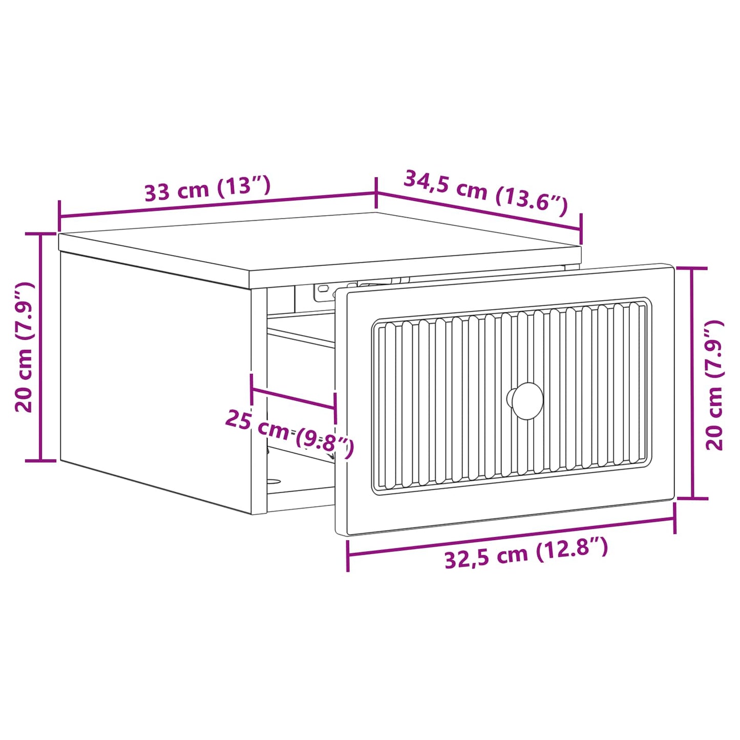 Væghængt Natbord 2 pcs Hvid 33 x 34,5 x 20 cm Konstrueret træ