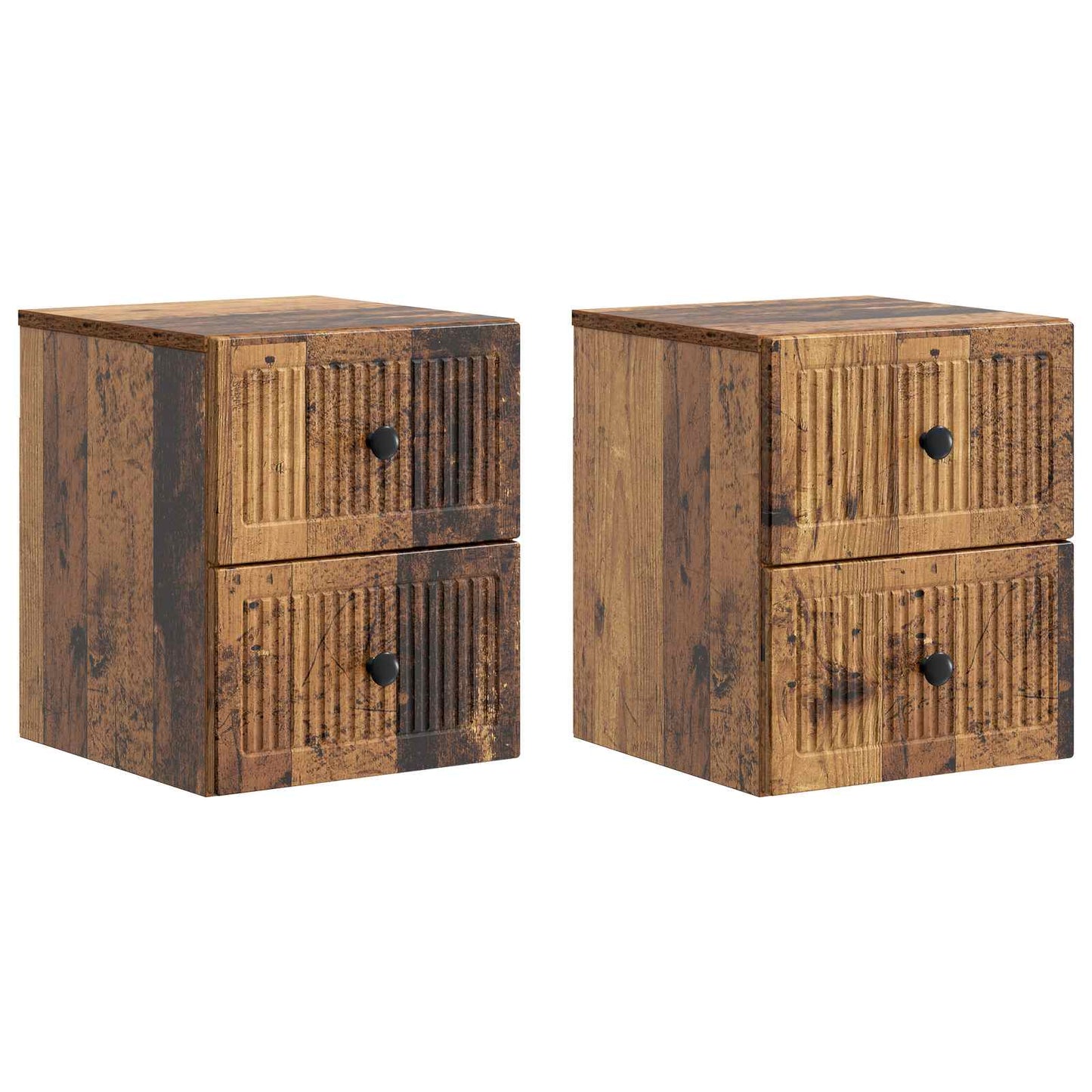 Væghængt Natbord med skuffe 2 pcs Gammelt træ 33 x 34,5 x 40 cm