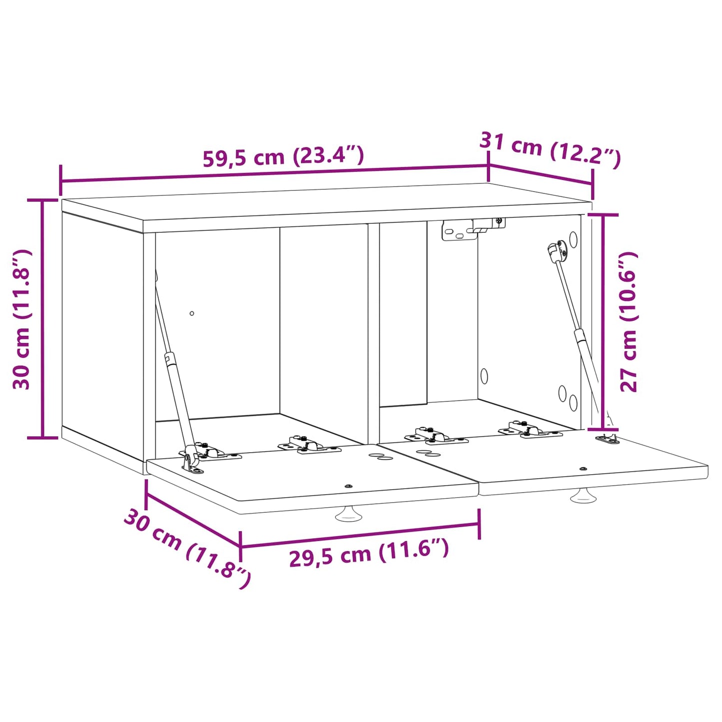 Væghængt TV-skab Sort 59,5 x 31 x 30 cm Konstrueret træ