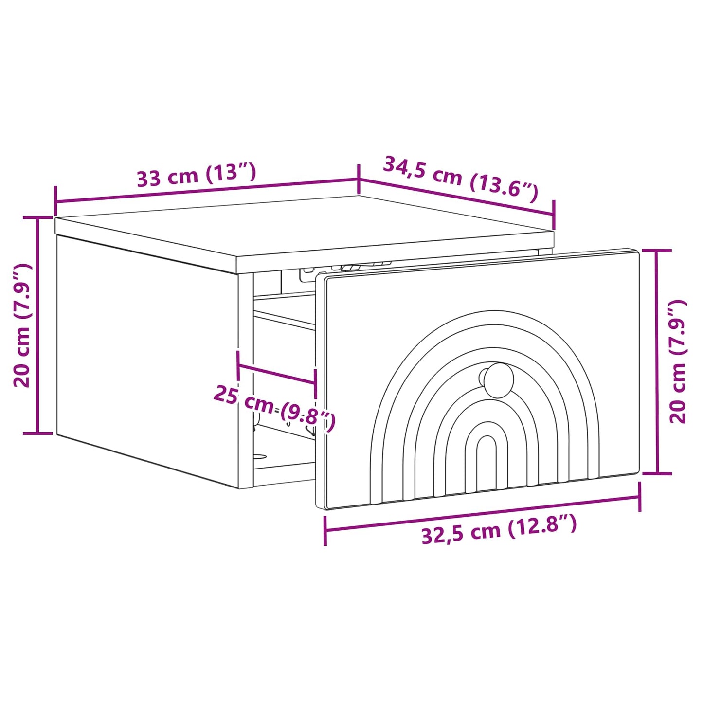 Væghængt Natbord med skuffe 2 pcs Sonoma-eg 33 x 34,5 x 20 cm
