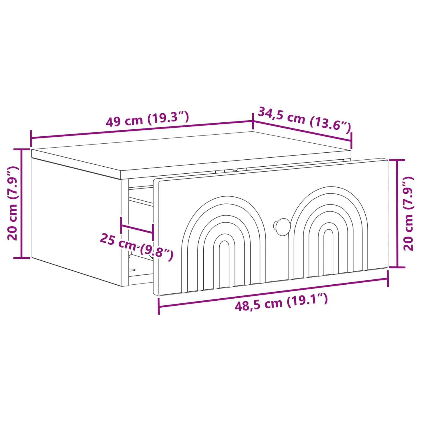 Væghængt Natbord med skuffe 2 pcs Gammelt træ 49 x 34,5 x 20 cm