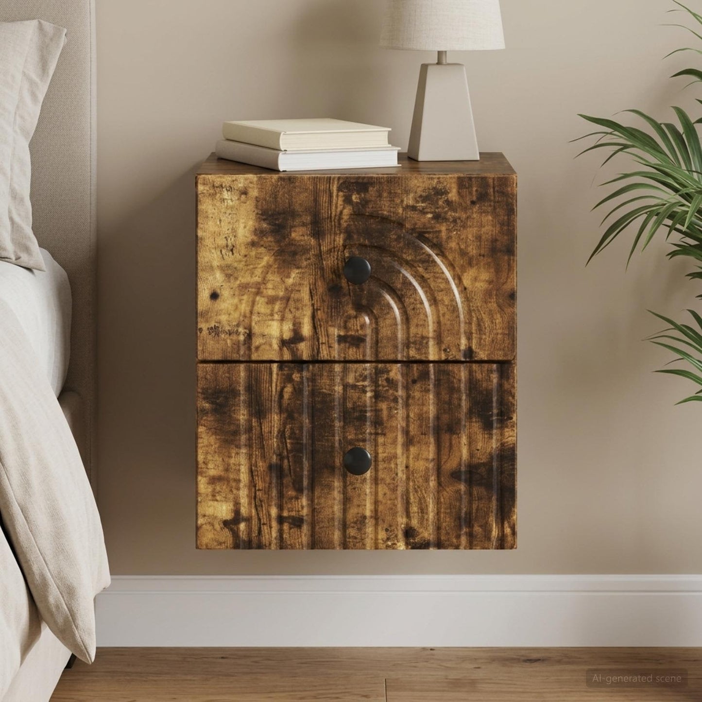 Væghængt Natbord Røget eg 33 x 34,5 x 40 cm Konstrueret træ