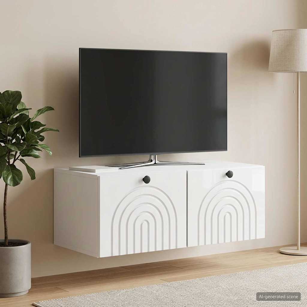 Væghængt TV-skab Vægmonteret Hvid højglans 78,5 x 41 x 30 cm