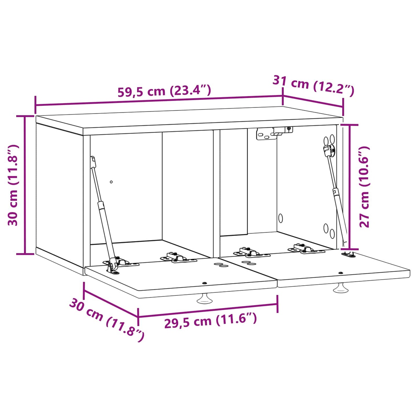 Væghængt TV-skab Sort 59,5 x 31 x 30 cm Konstrueret træ