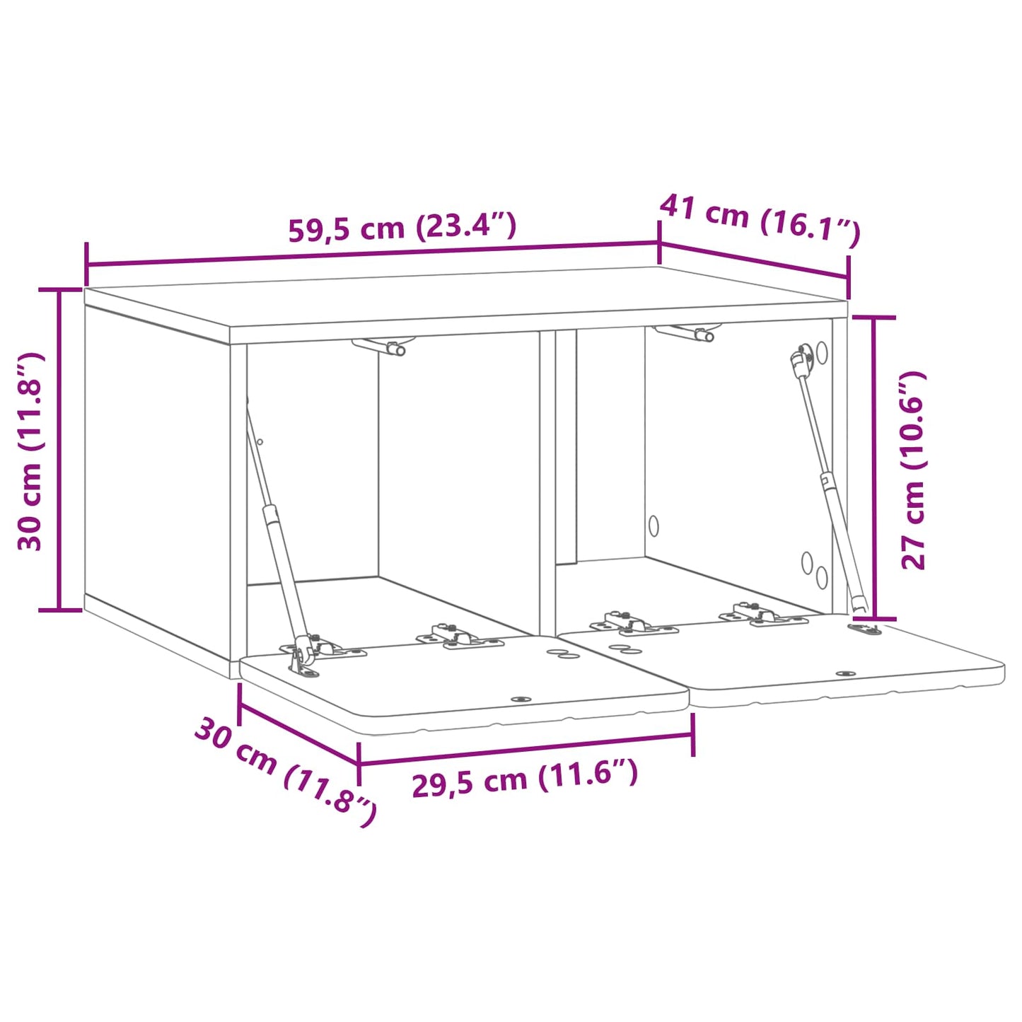 Væghængt TV-skab 59,5 x 41 x 30 cm Hvid højglans