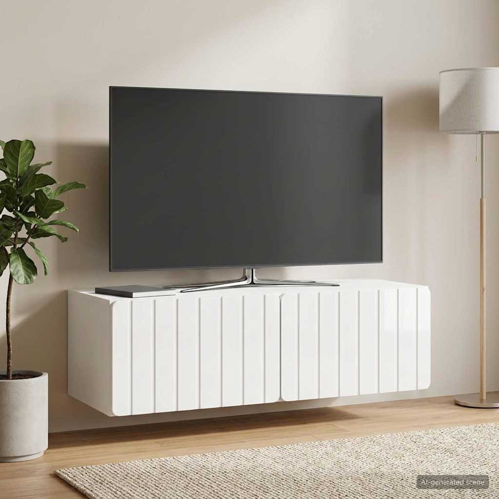 Væghængt TV-skab 98 x 41 x 30 cm Hvid højglans Konstrueret træ