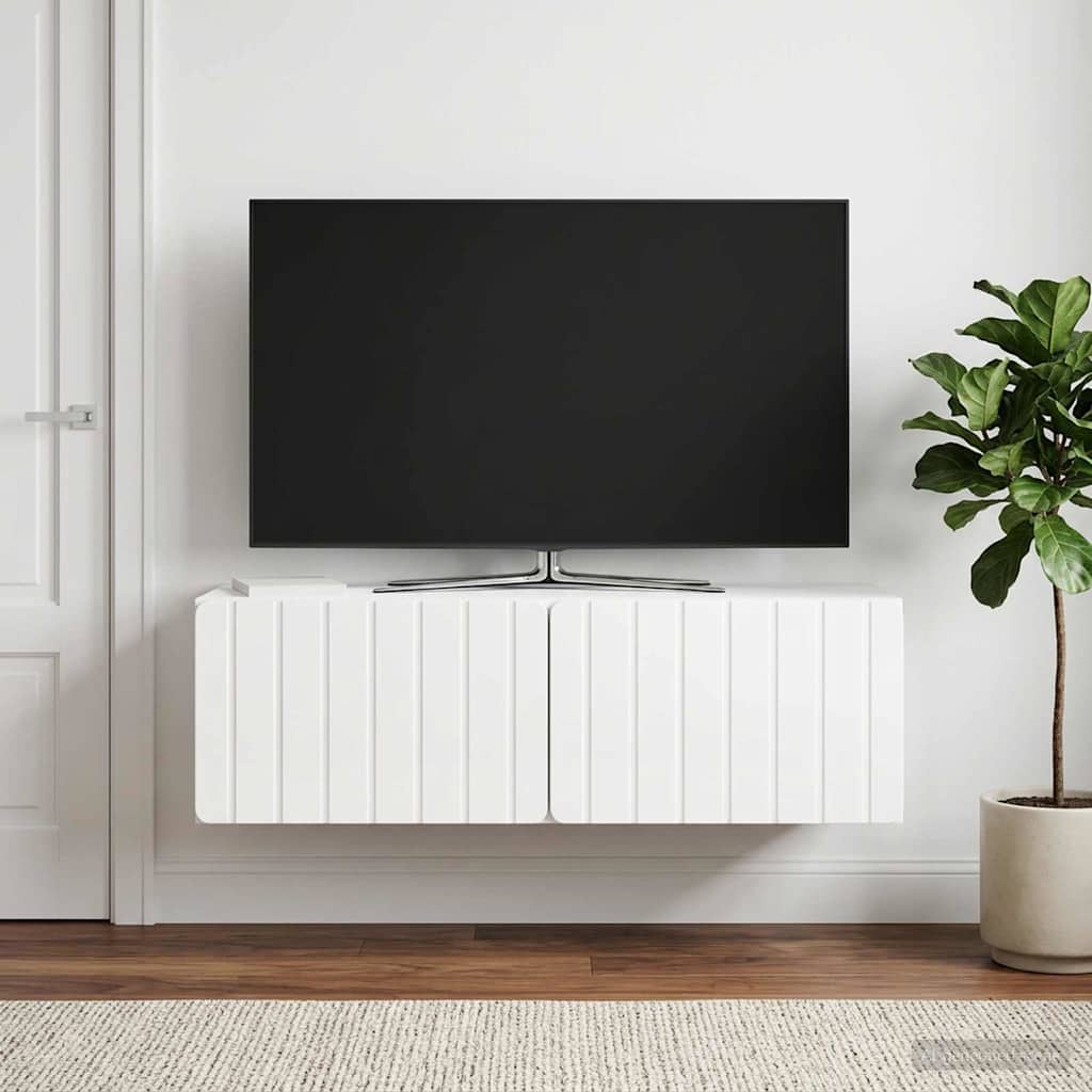 Væghængt TV-skab 98 x 41 x 30 cm Hvid højglans Konstrueret træ