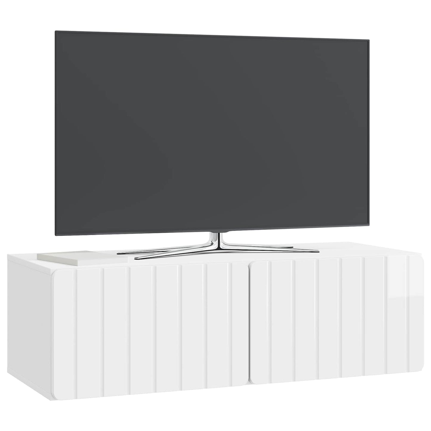 Væghængt TV-skab 98 x 41 x 30 cm Hvid højglans Konstrueret træ