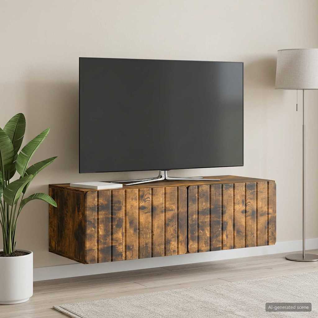 Væghængt TV-skab 98 x 41 x 30 cm Røget eg Konstrueret træ