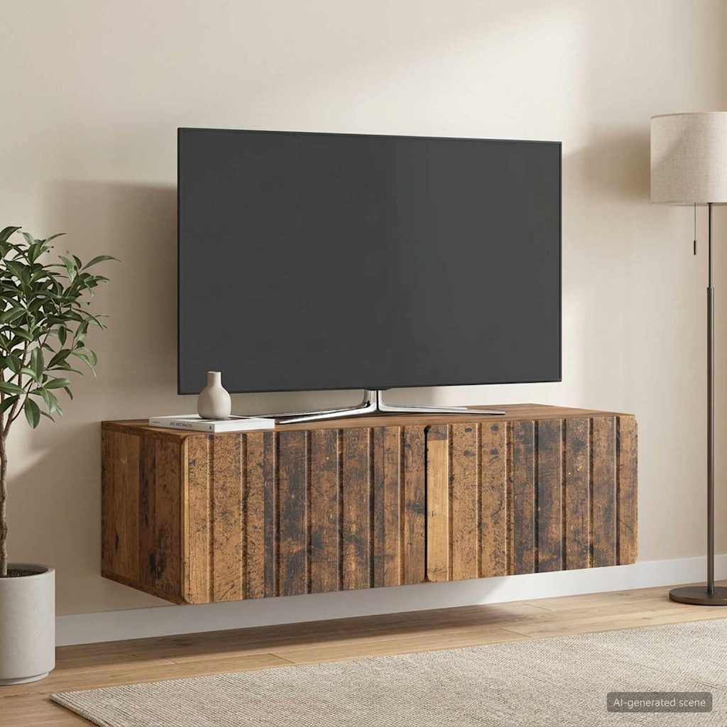 Væghængt TV-skab 98 x 41 x 30 cm Gammelt træ Konstrueret træ