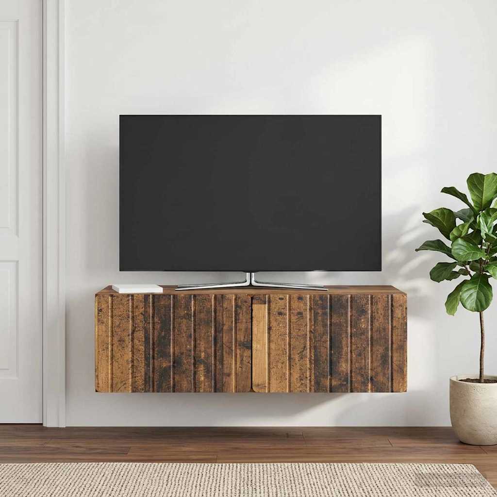 Væghængt TV-skab 98 x 41 x 30 cm Gammelt træ Konstrueret træ