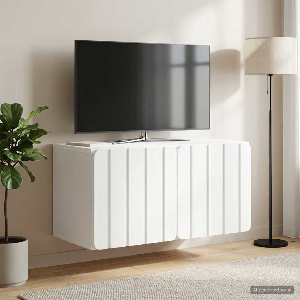 Væghængt TV-skab 59,5 x 31 x 30 cm Hvid Konstrueret træ