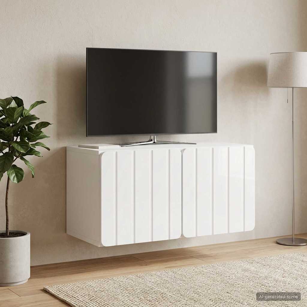 Væghængt TV-skab 59,5 x 31 x 30 cm Hvid højglans