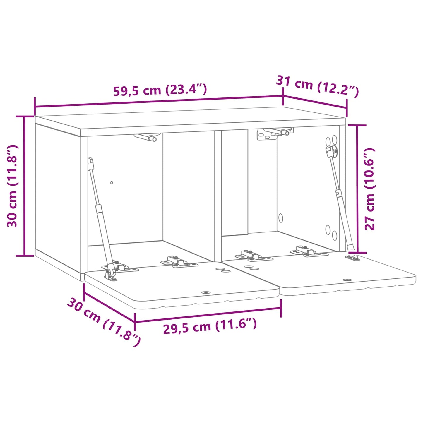 Væghængt TV-skab 59,5 x 31 x 30 cm Gammelt træ Konstrueret træ