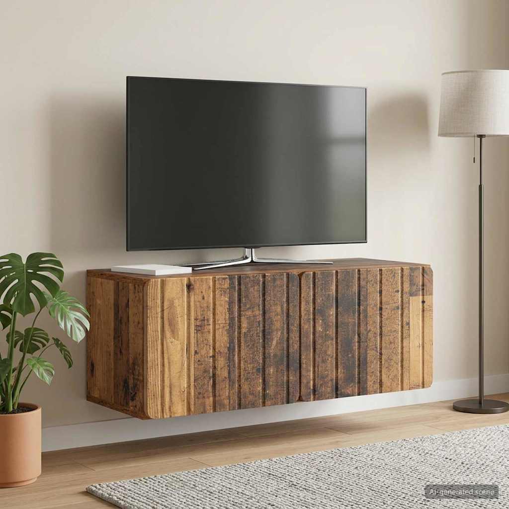 Væghængt TV-skab 78,5 x 31 x 30 cm Gammelt træ Konstrueret træ