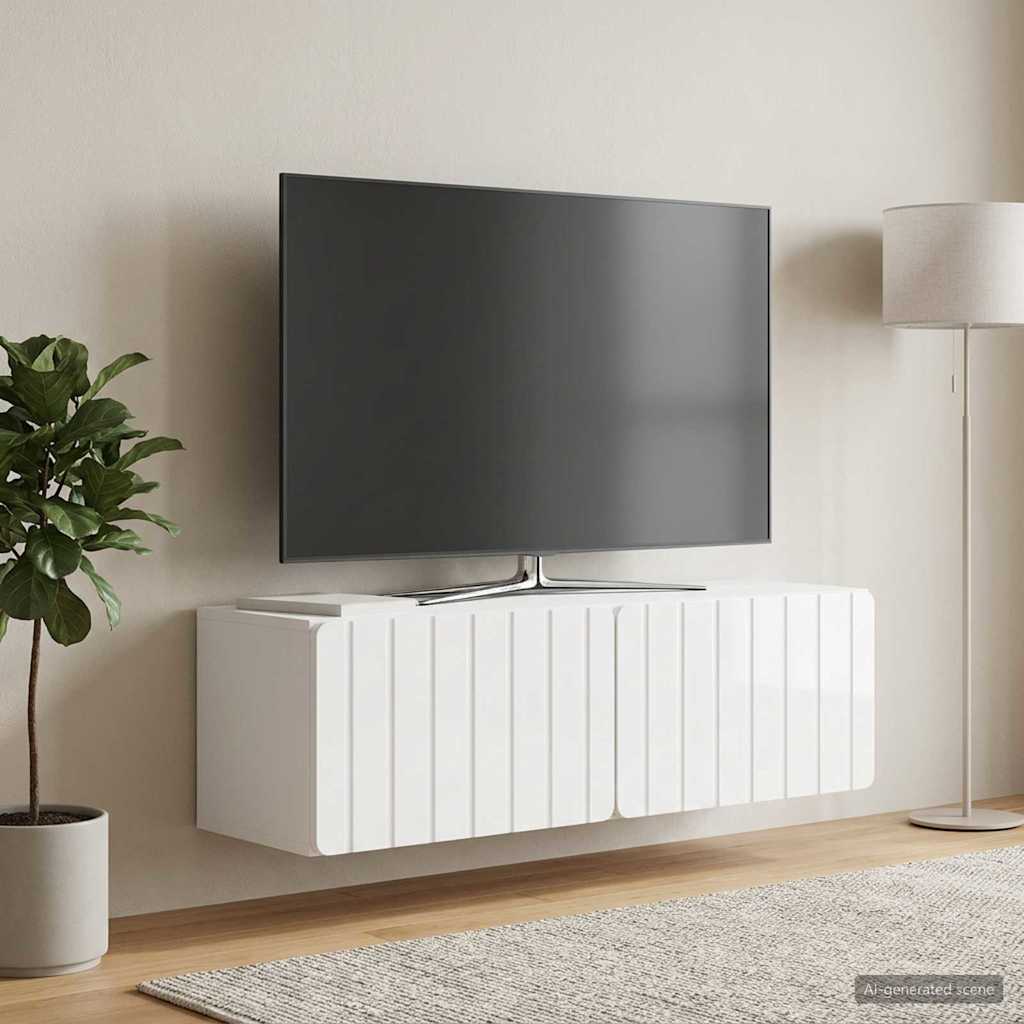 Væghængt TV-skab 98 x 31 x 30 cm Hvid højglans Konstrueret træ
