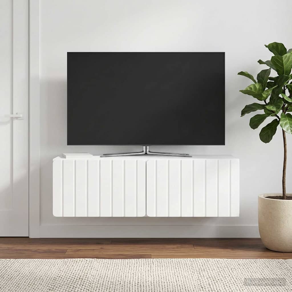 Væghængt TV-skab 98 x 31 x 30 cm Hvid højglans Konstrueret træ