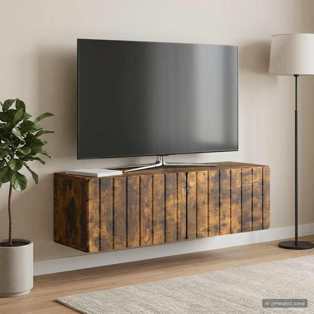 Væghængt TV-skab 98 x 31 x 30 cm Røget eg Konstrueret træ