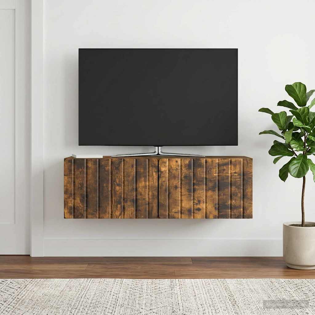 Væghængt TV-skab 98 x 31 x 30 cm Røget eg Konstrueret træ