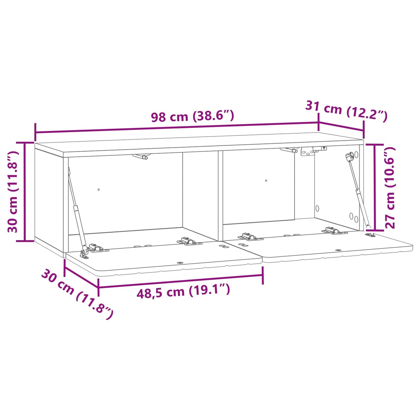 Væghængt TV-skab 98 x 31 x 30 cm Røget eg Konstrueret træ